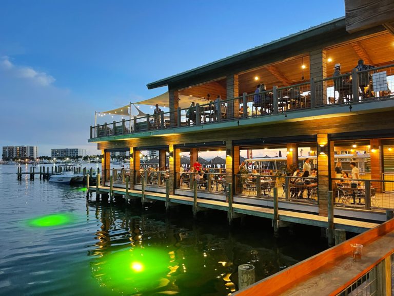 Upscale seafood restaurant with bay views